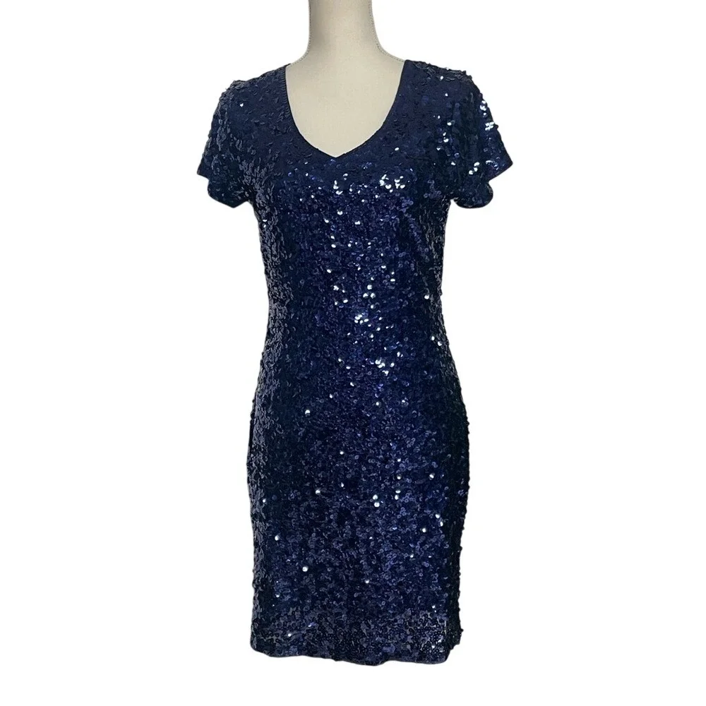 Maner Elegant Navy Sequin Dress Women's Medium - Picture 1 of 12